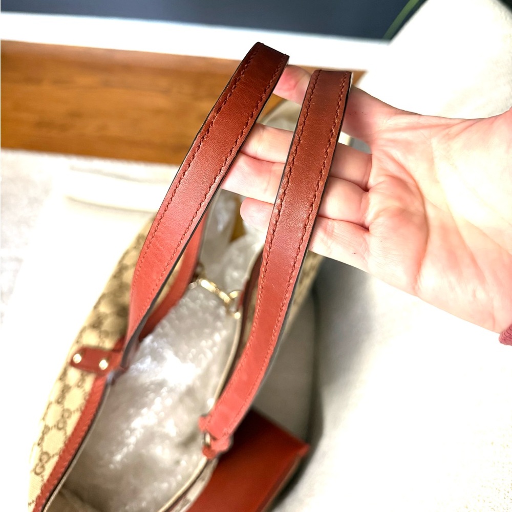 Gucci authentic brown canvas tote bag with brown leather with clutch - Picture 6 of 15